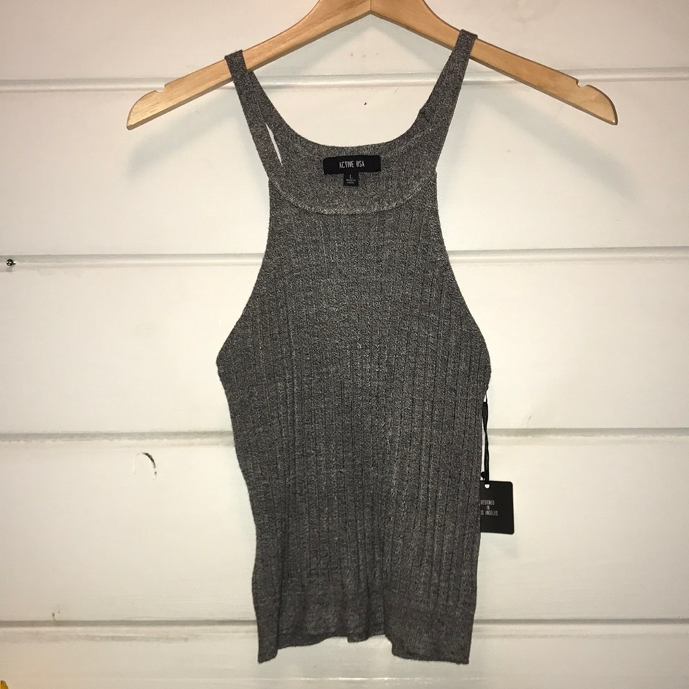 Grey sweater knit crop top